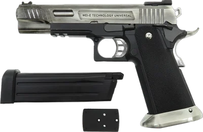 BEGADI WE HiCapa Force GBB -schwarz / silber- inkl. Reddot Mount "Upgrade Version", mit CNC Alu Pistonhead & Koffer (frei ab 18 J.)