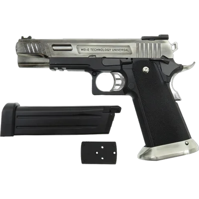 BEGADI WE HiCapa Force GBB -schwarz / silber- inkl. Reddot Mount "Upgrade Version", mit CNC Alu Pistonhead & Koffer (frei ab 18 J.)
