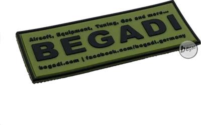 3D Abzeichen "Begadi Shop", Classic Design, aus Hartgummi, mit Klett - olive
