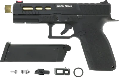 KJW KP-13 "PRO" GBB, Gas Version, mit Begadi Stainless Efficiency Ventil, CNC Alu Pistonhead, Koffer & Maintenance Kit -tactical / gold- (frei ab 18 J.)