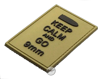 3D Abzeichen "Go 9mm", aus Hartgummi, mit Klett - TAN