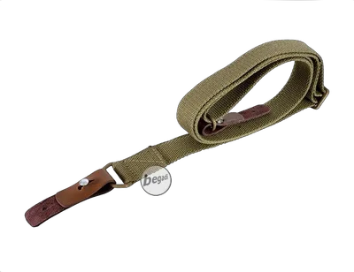 "AK Classic" Sling / Tragegurt aus Baumwoll Gurtband und Leder - TAN