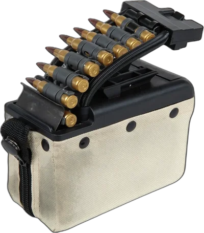 A&K electric box magazine for 2,000 BBs for M249 type replicas with imitation Tan ammunition