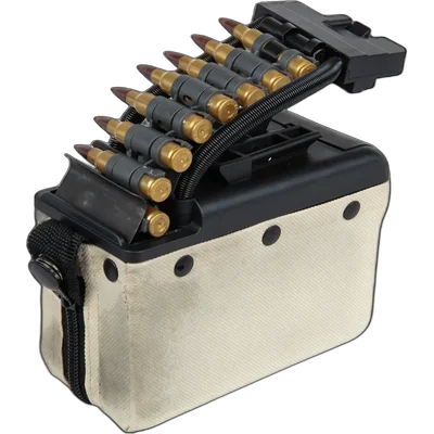 A&K electric box magazine for 2,000 BBs for M249 type replicas with imitation Tan ammunition