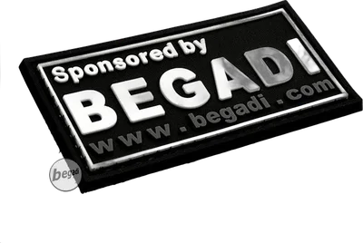 BE-X 3D Abzeichen "Sponsored by Begadi", Classic Design, aus Hartgummi, mit Klett - schwarz