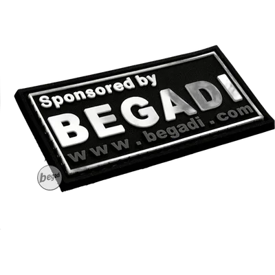 BE-X 3D Abzeichen "Sponsored by Begadi", Classic Design, aus Hartgummi, mit Klett - schwarz